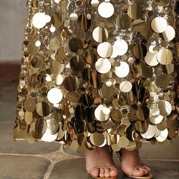 Gold Party Women's Elegant sequin Embellished Skirt curve plus size - Picture 7 of 7